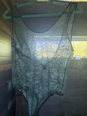 Victoria's Secret Sheer Lace Bodysuit - Dark Green xl